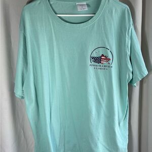 Southern Spirit Pensacola Beach Florida Teal Short Sleeve Graphic Tee Shirt Size
